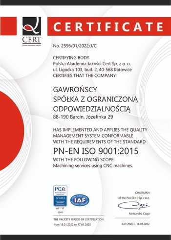 Certyfikat ISO Gawronscy